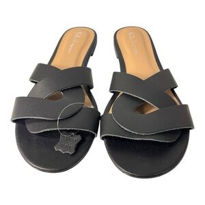 CL by Laundry Black Leather Slide Sandals – Size 10